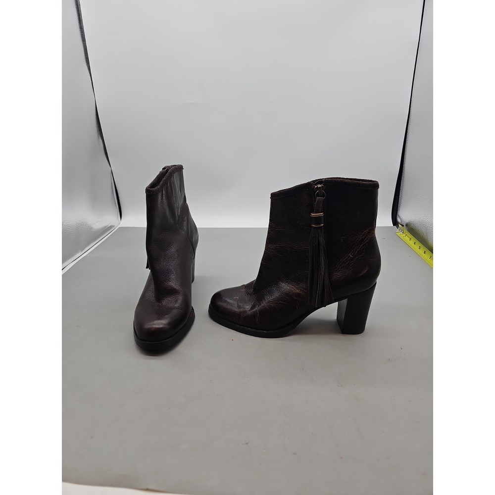 Lauren Ralph Carah Ankle Zip Tassels Booties Womens 6.5 Brown Distressed Leather